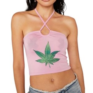 NGORDER Weed Leaf Halter Top